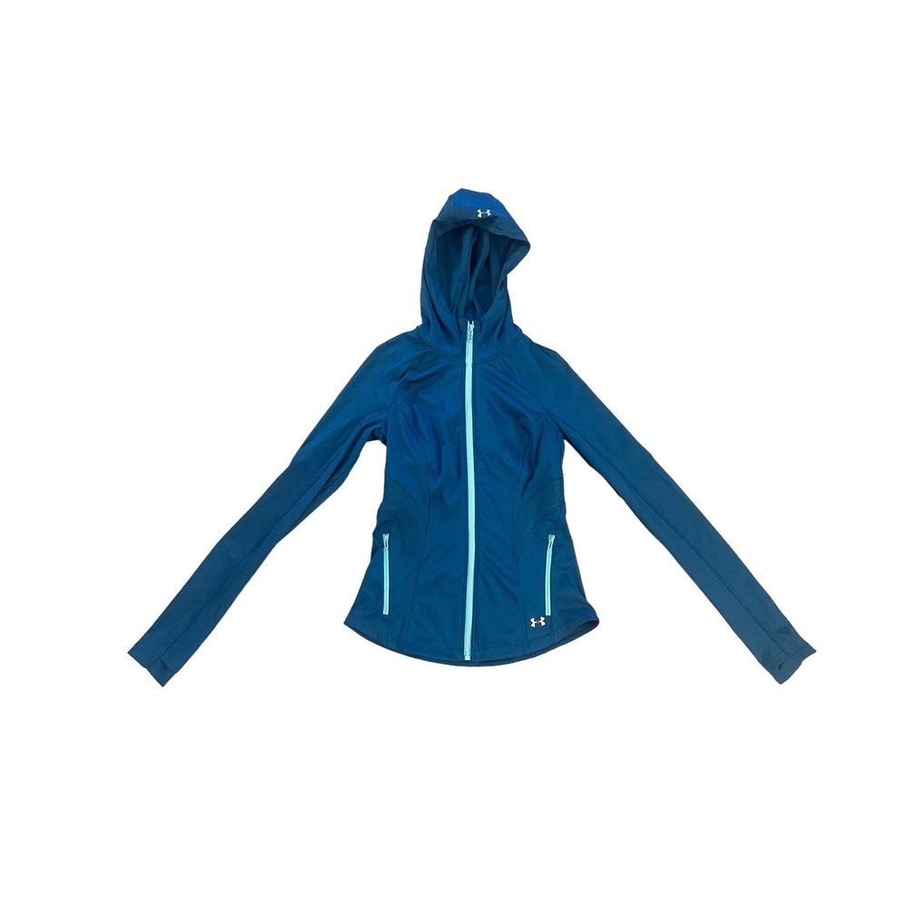Women XS Under Armour Breathelux Full Zip Hooded Performance Fitted Blue Jacket